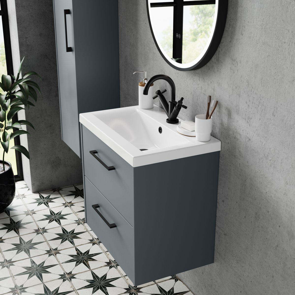 800mm Wall Hung 2 Drawer Vanity & Basin 1 - Image 2