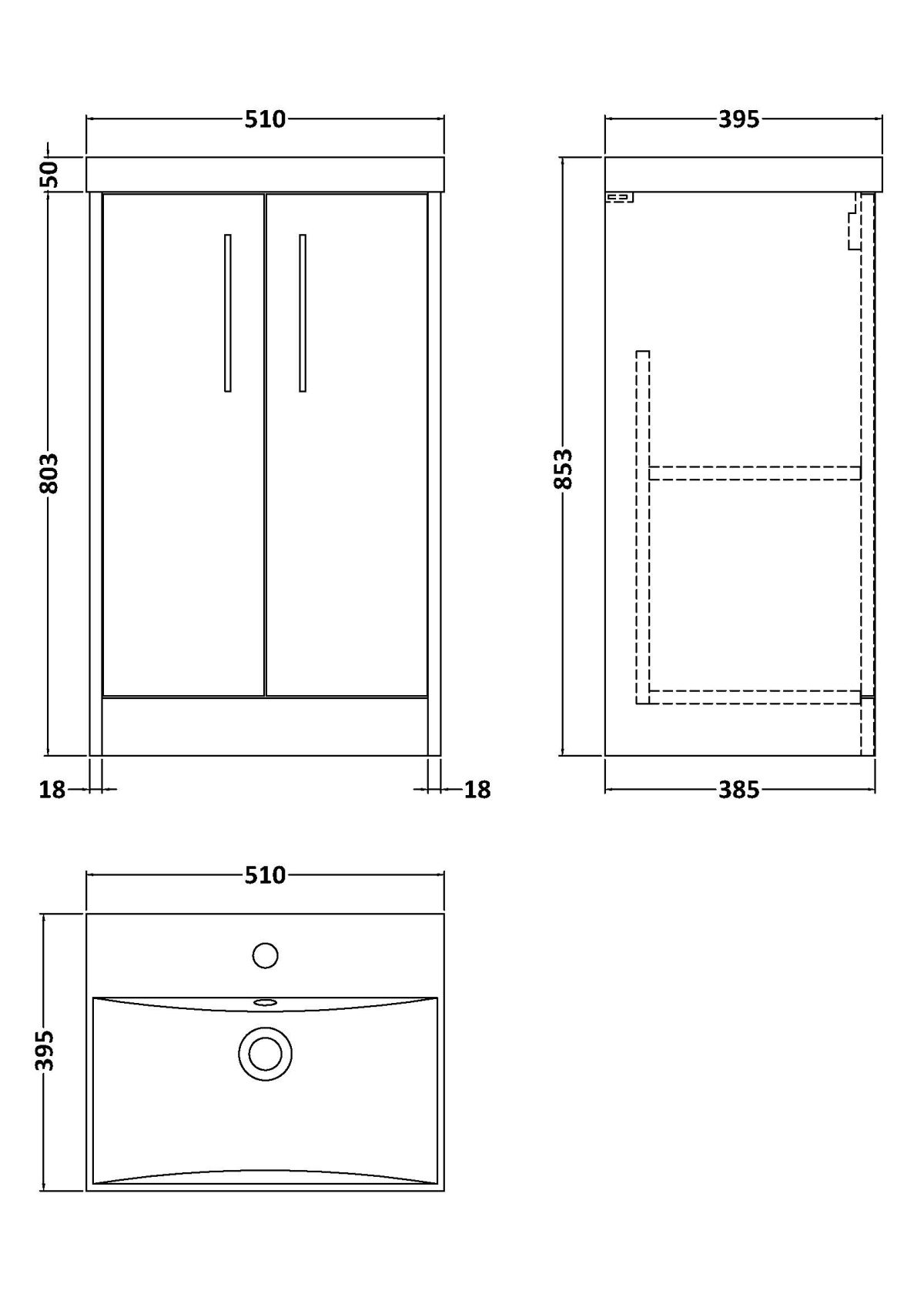 500mm Floor Standing 2 Door Vanity & Basin 3 - Image 3