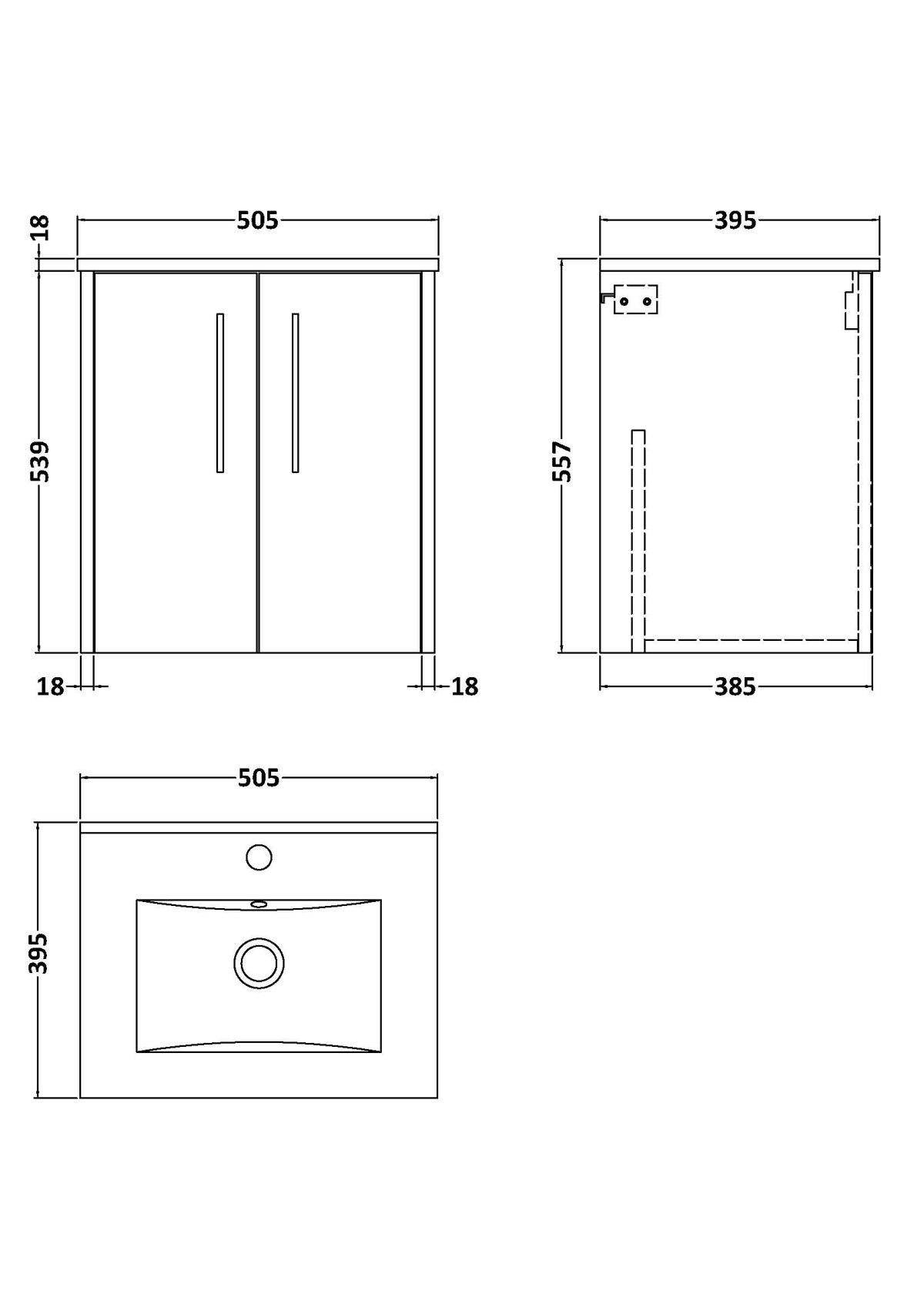 500mm Wall Hung 2 Door Vanity & Basin 2 - Image 3