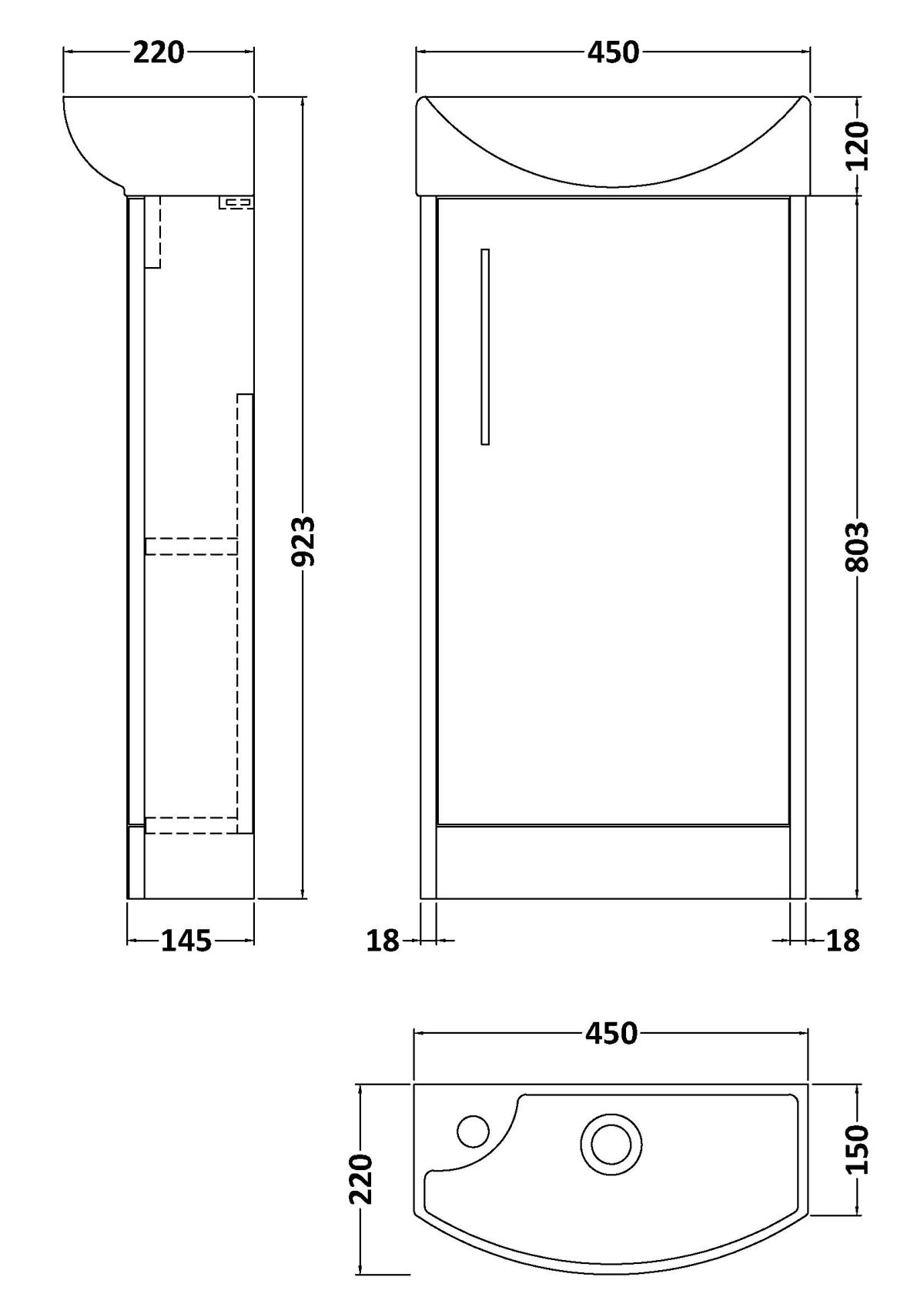 440mm Floor Standing 1 Door Unit & 1TH Basin RH - Image 2