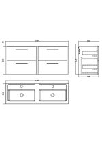1200mm Wall Hung 4 Drawer Vanity & Double Basin - Image 3
