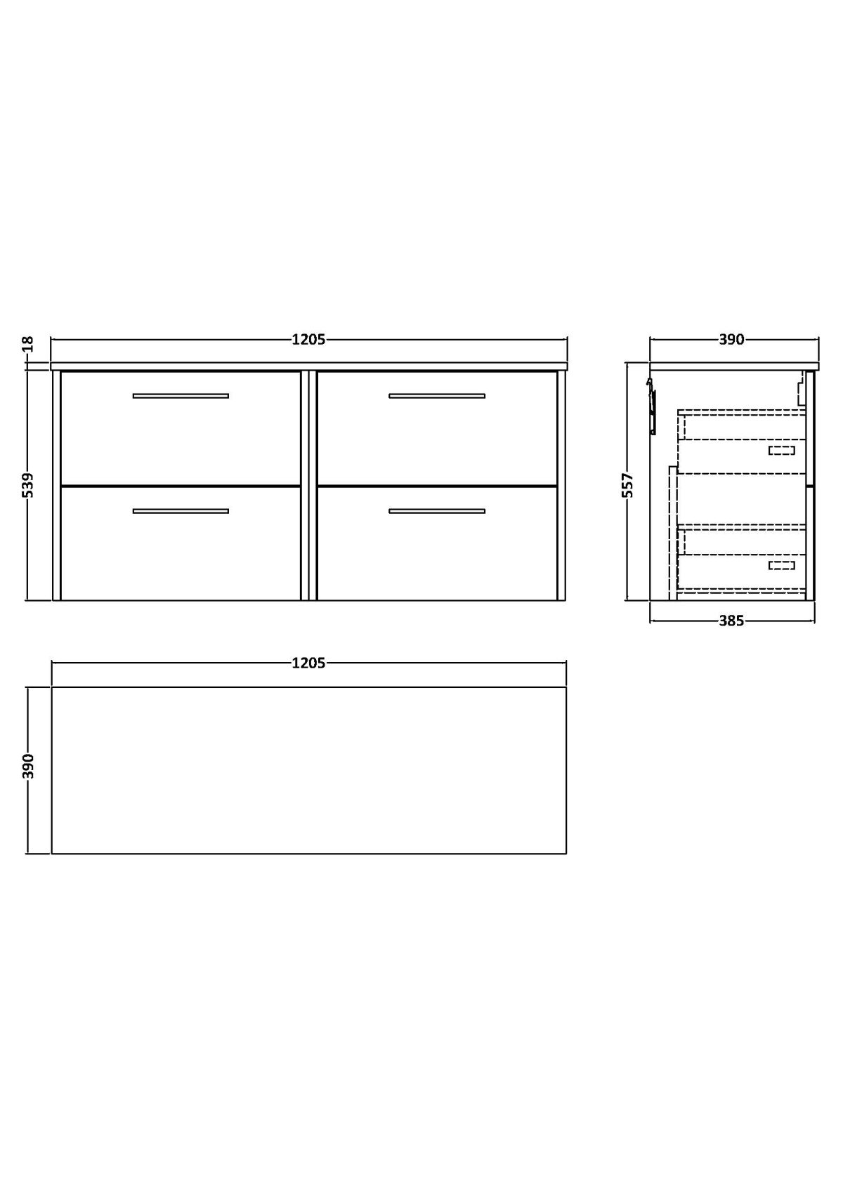 1200mm Wall Hung 4 Drawer Vanity & Worktop - Image 2