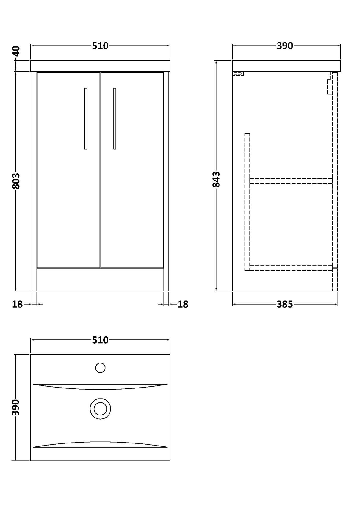 500mm Floor Standing 2-Door Vanity & Basin 1 - Image 3