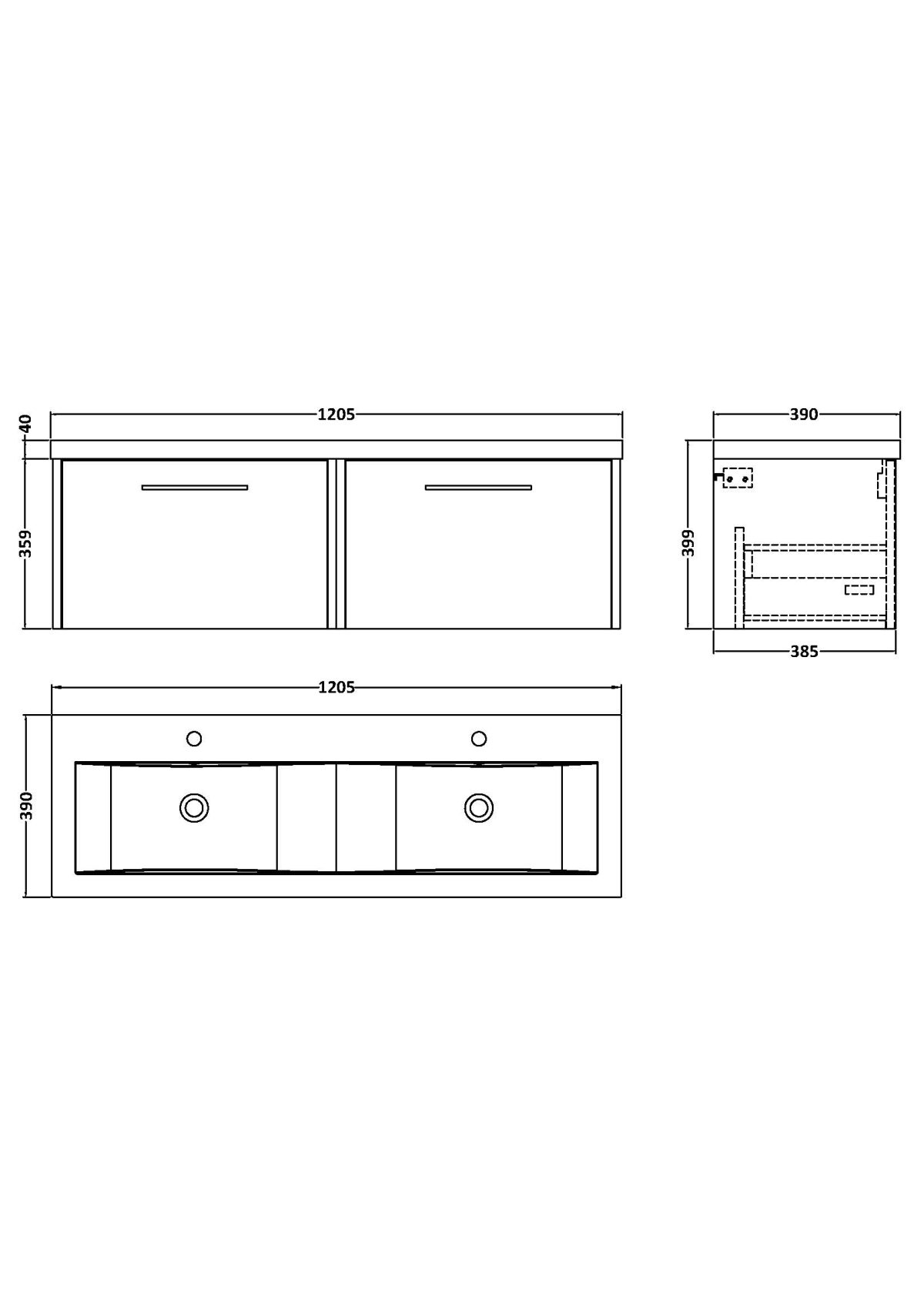 1200mm Wall Hung 2-Drawer Vanity & Double Basin - Image 3