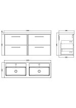 1200mm Wall Hung 4-Drawer Vanity & Double Basin - Image 3
