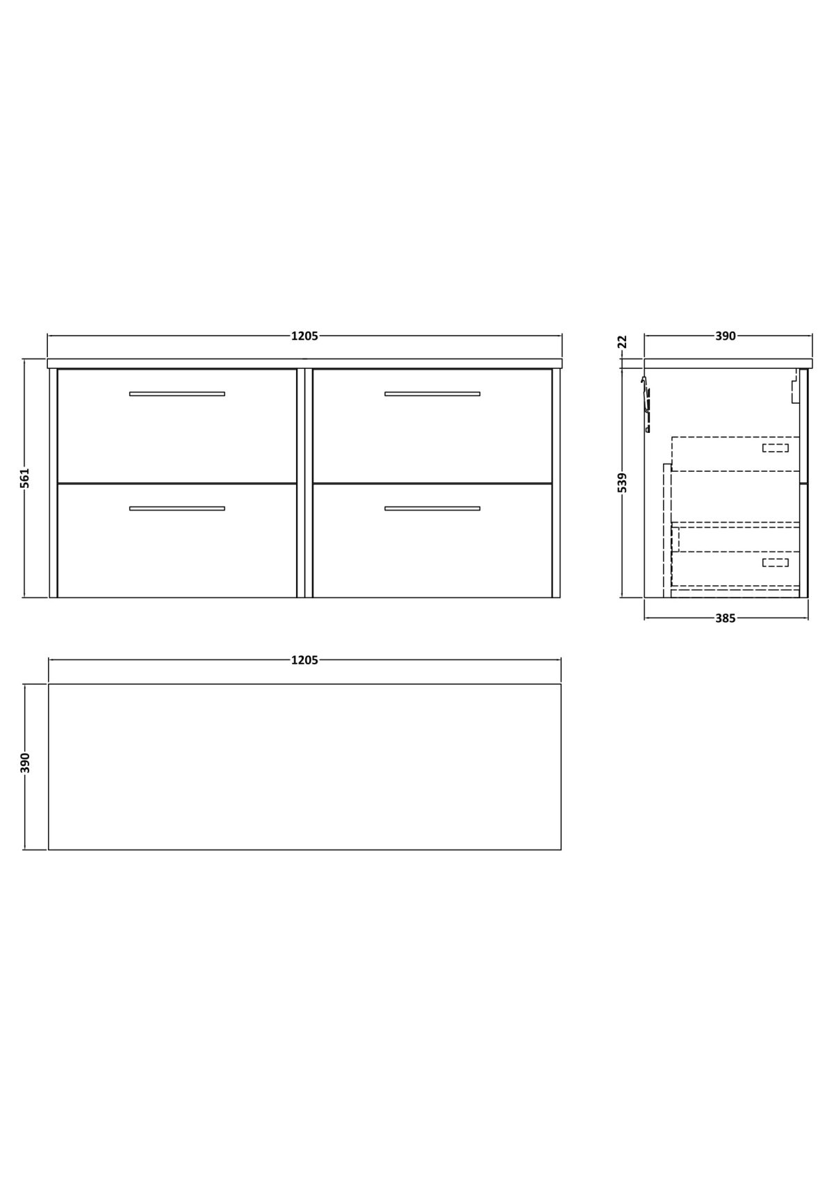 1200 Wall Hung 4-Drawer Vanity & Laminate Worktop - Image 2