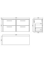 1200mm Wall Hung 4-Drawer Vanity & Worktop - Image 2