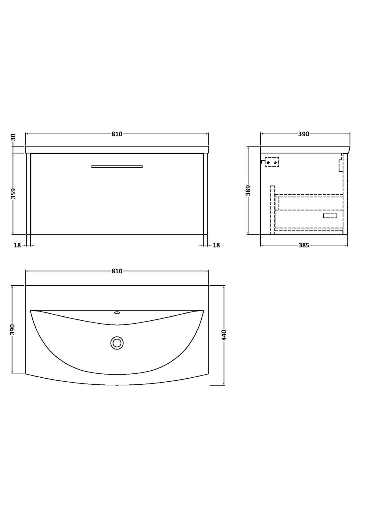 800mm Wall Hung Single Drawer Vanity & Basin 4 - Image 3