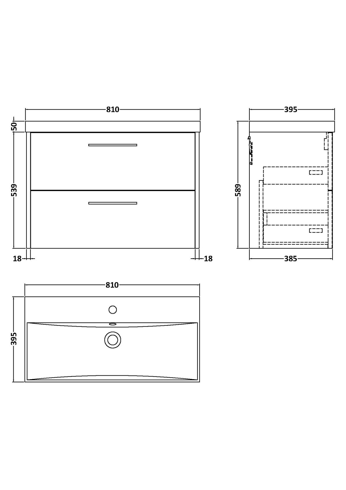 800mm Wall Hung 2-Drawer Vanity & Basin 3 - Image 3