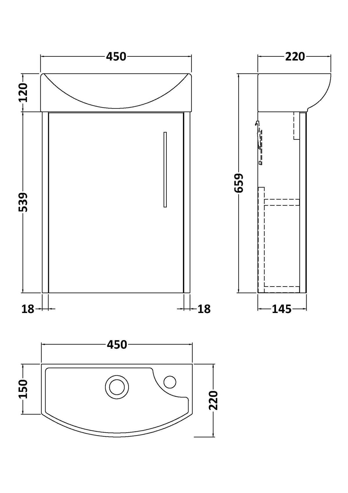 440mm Wall Hung 1-Door Unit & 1TH Basin LH - Image 2