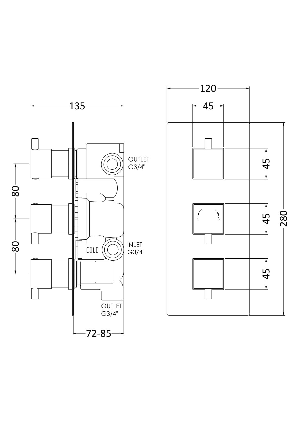 Triple Thermostatic Shower Valve With Diverter - Image 2