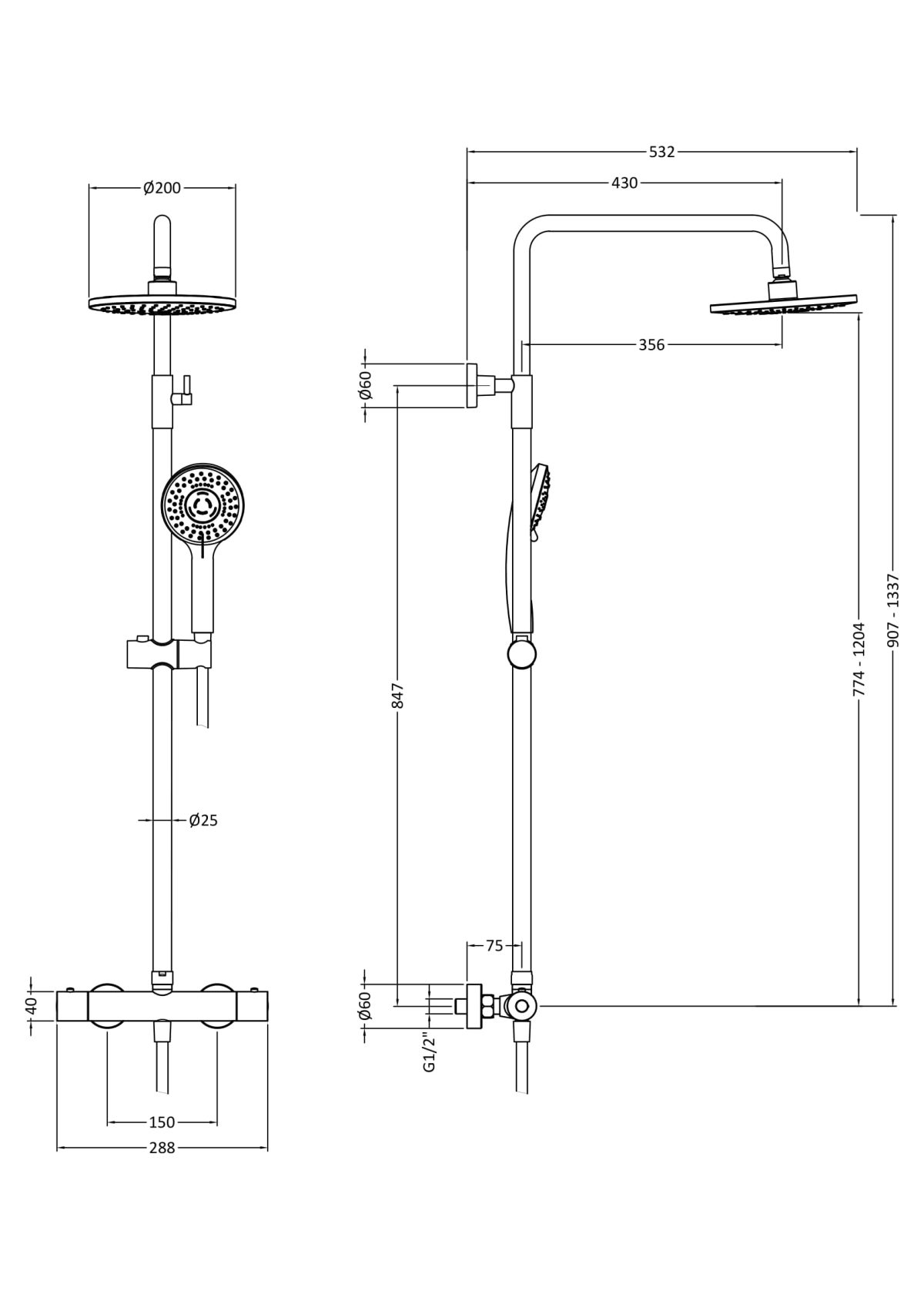 Round Thermostatic Bar Valve & Shower Kit - Image 3