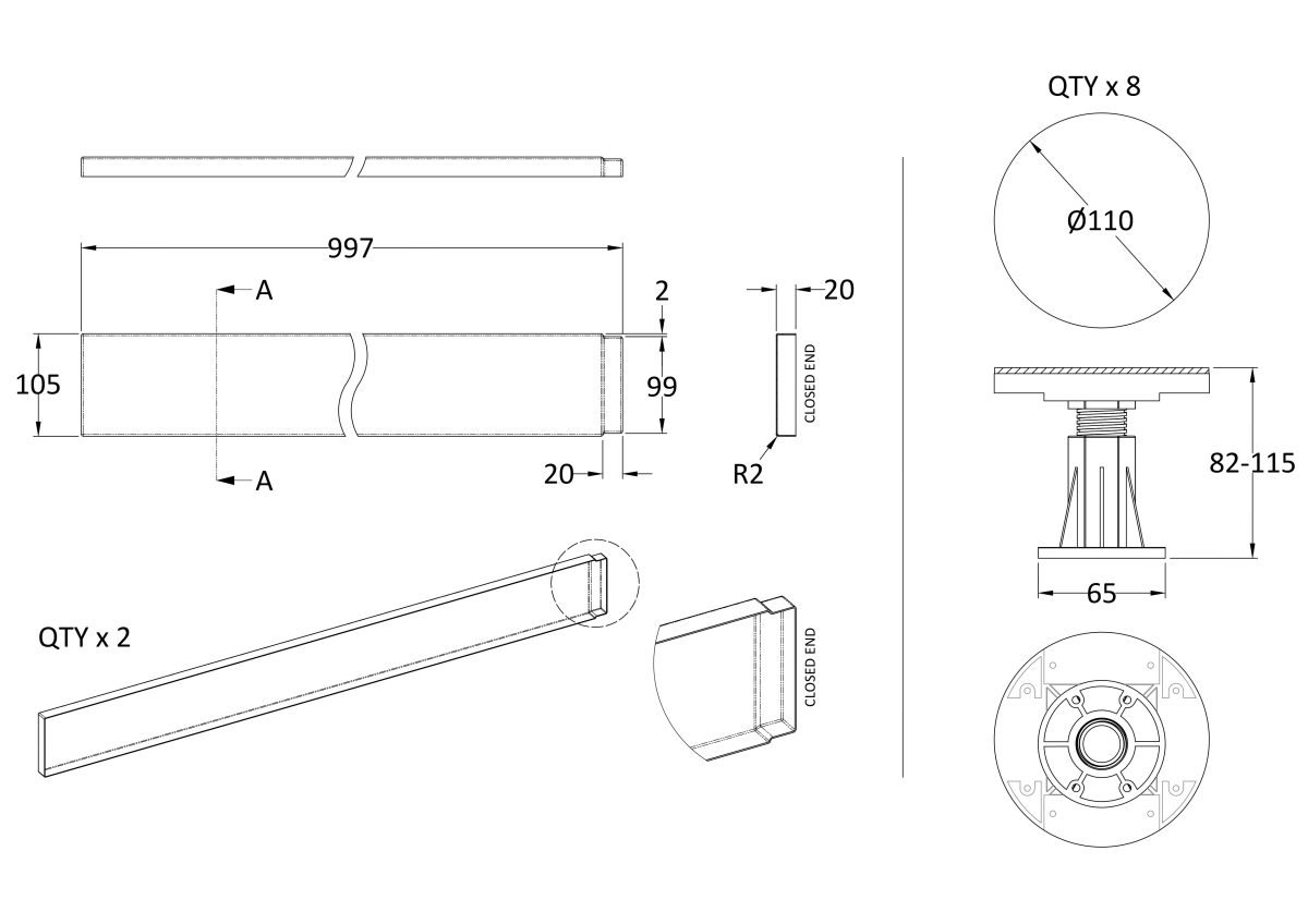 Leg Set Suitable for 1000 Square & Rectangular Trays - Image 2