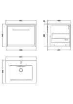 600mm Wall Hung Single Drawer Vanity with Basin - 1 Tap Hole - Image 2