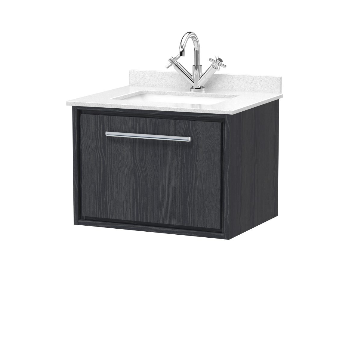 600mm Wall Hung Single Drawer Vanity with Marble Worktop Basin - Image 1