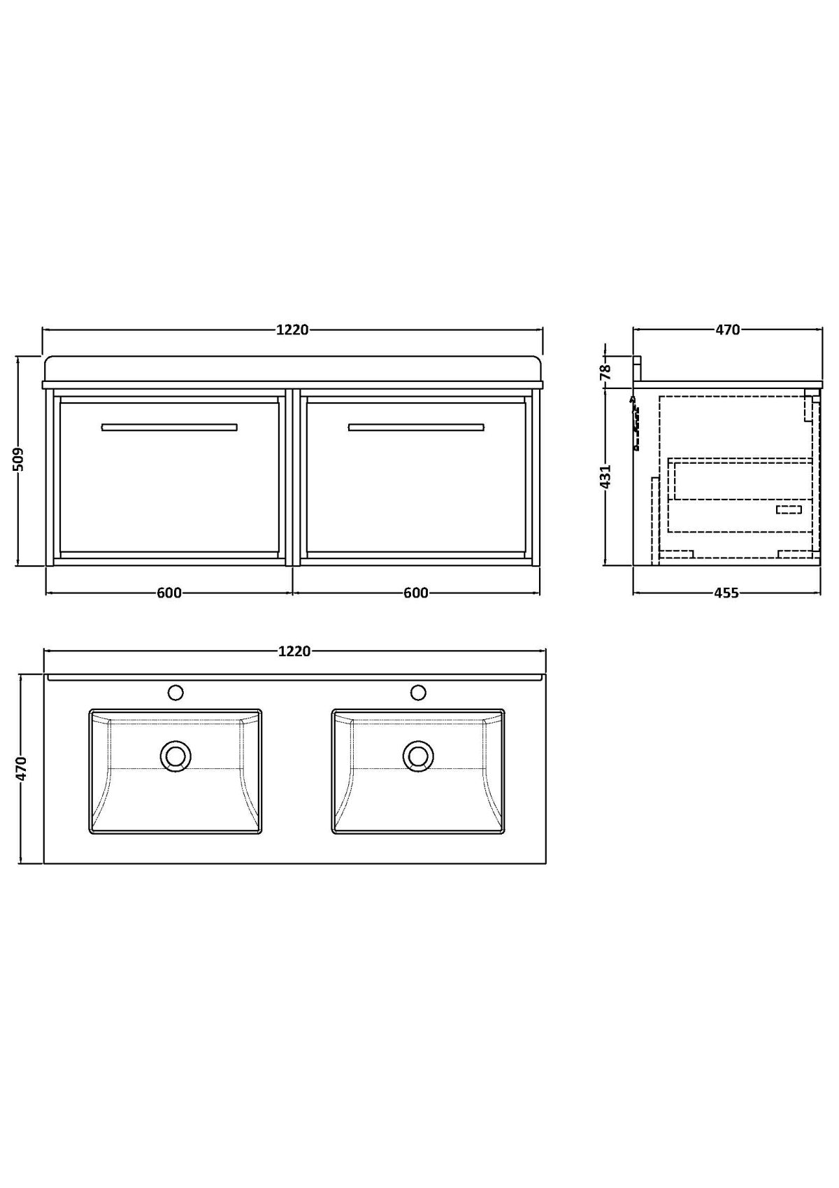 1200mm Wall Hung Single Drawer Vanity with Marble Worktop Basin - Image 2