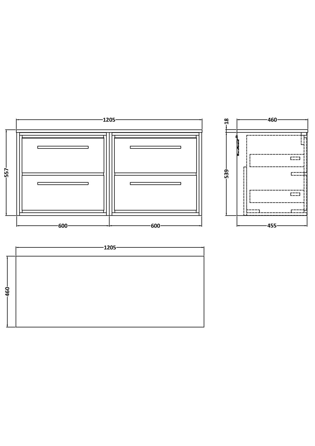 1200mm Wall Hung 4-Drawer Vanity with Worktop - Image 2