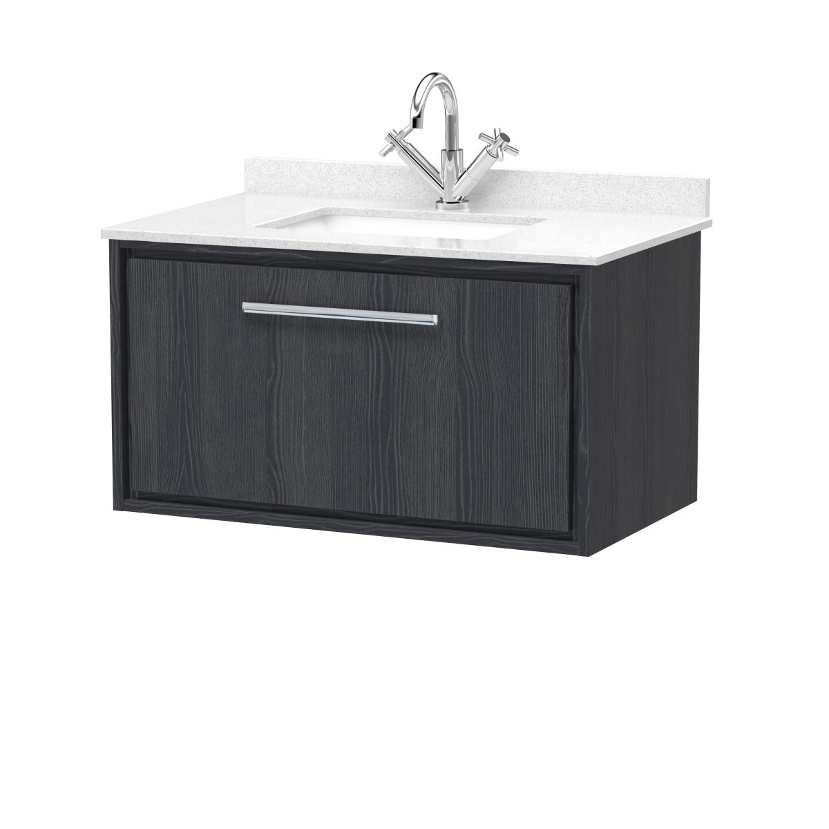 800mm Wall Hung Single Drawer Vanity with Marble Worktop Basin - Image 1