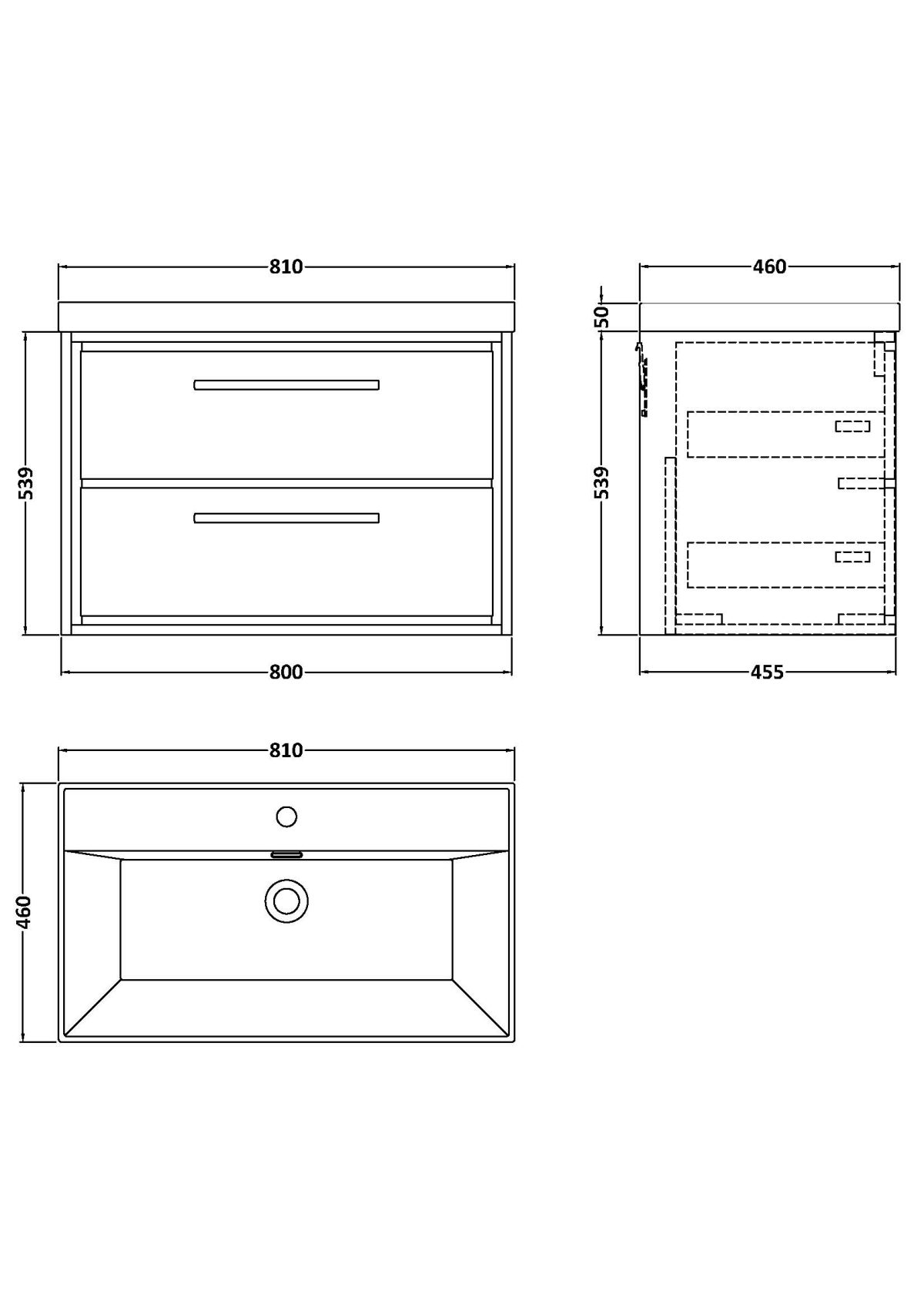 800mm Wall Hung 2-Drawer Vanity with Basin - 1 Tap Hole - Image 3