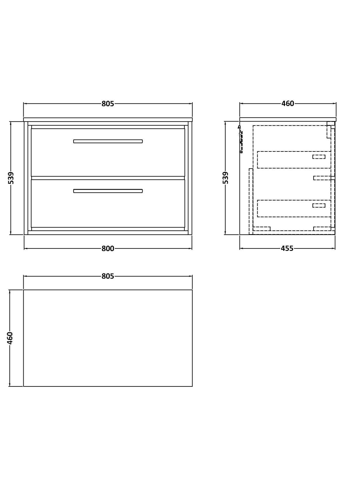 800mm Wall Hung 2-Drawer Vanity with Worktop - Image 2