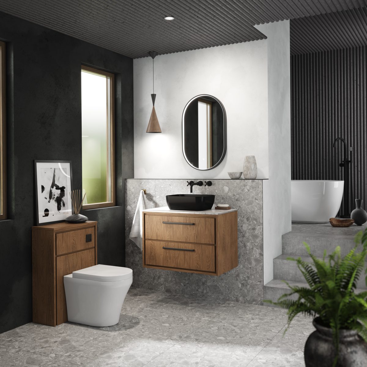 800mm Wall Hung 2-Drawer Vanity with Marble Worktop - Image 2