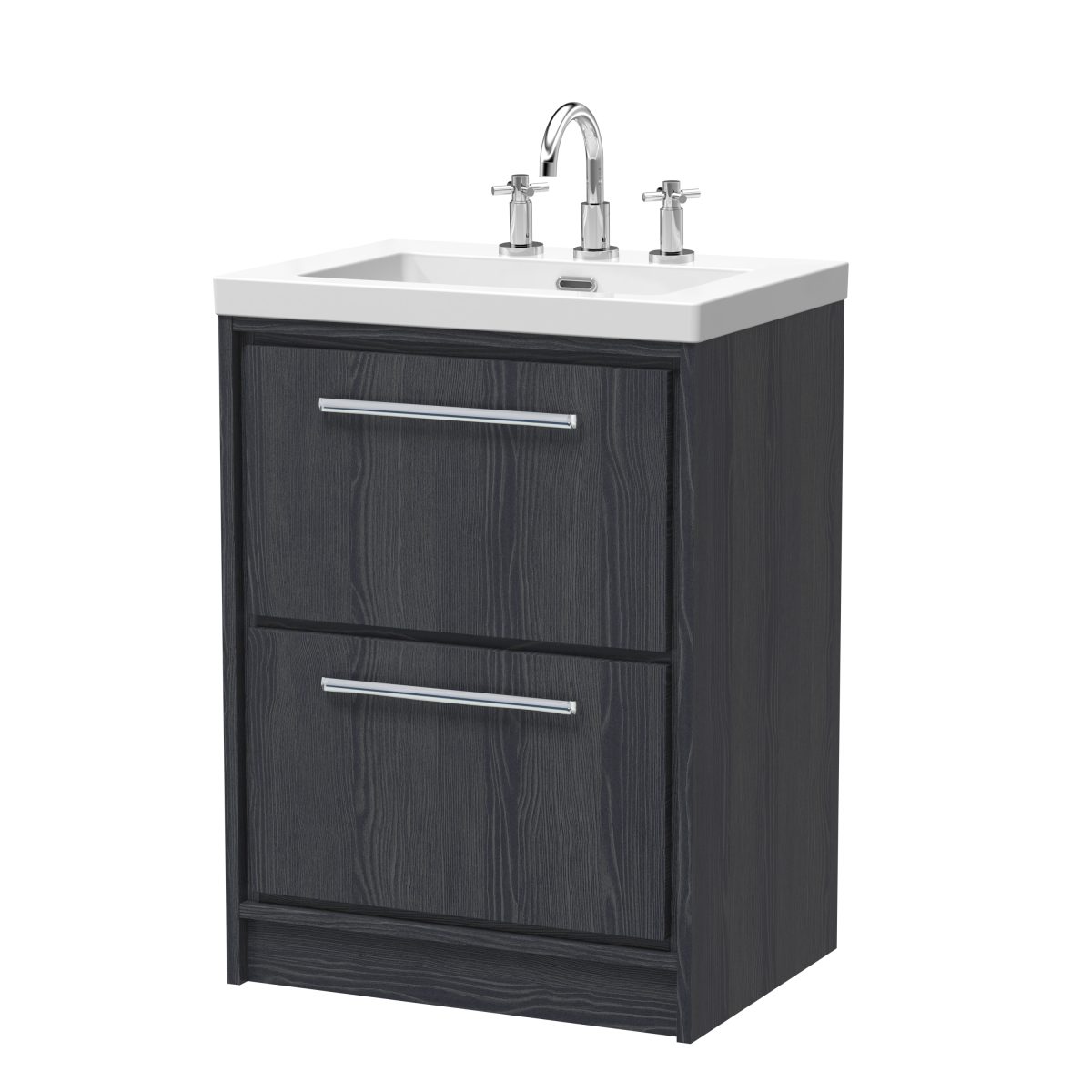 600mm Floor Standing 2-Drawer Vanity with Basin - 3 Tap Hole - Image 1