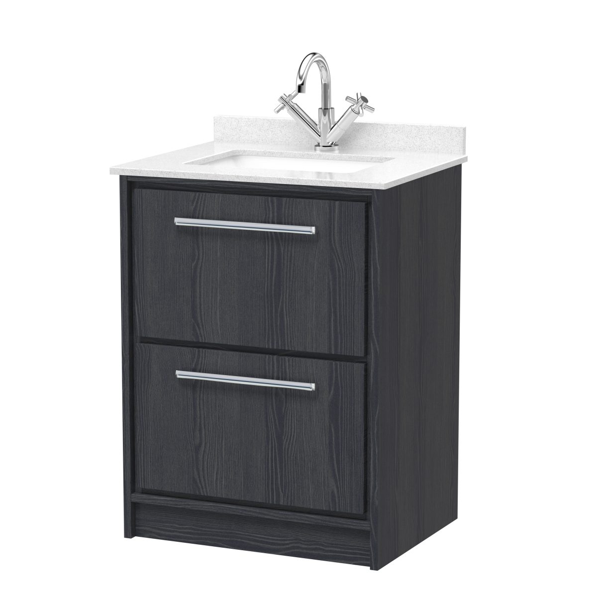 600mm Floor Standing 2-Drawer Vanity with Marble Worktop Basin - Image 1