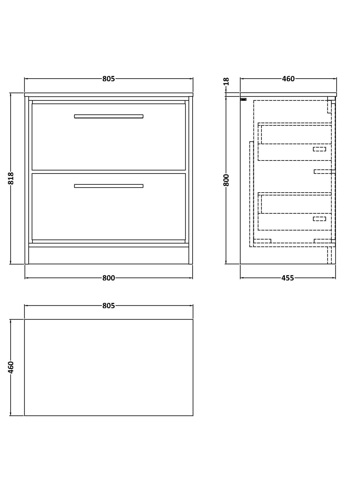 800mm Floor Standing 2-Drawer Vanity with Worktop - Image 2