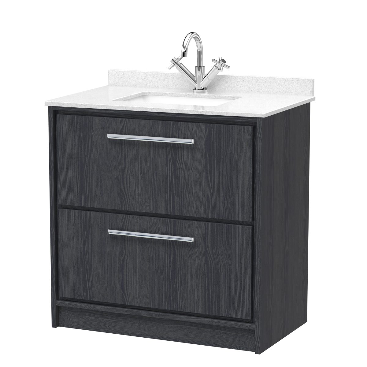 800mm Floor Standing 2-Drawer Vanity with Marble Worktop Basin - Image 1