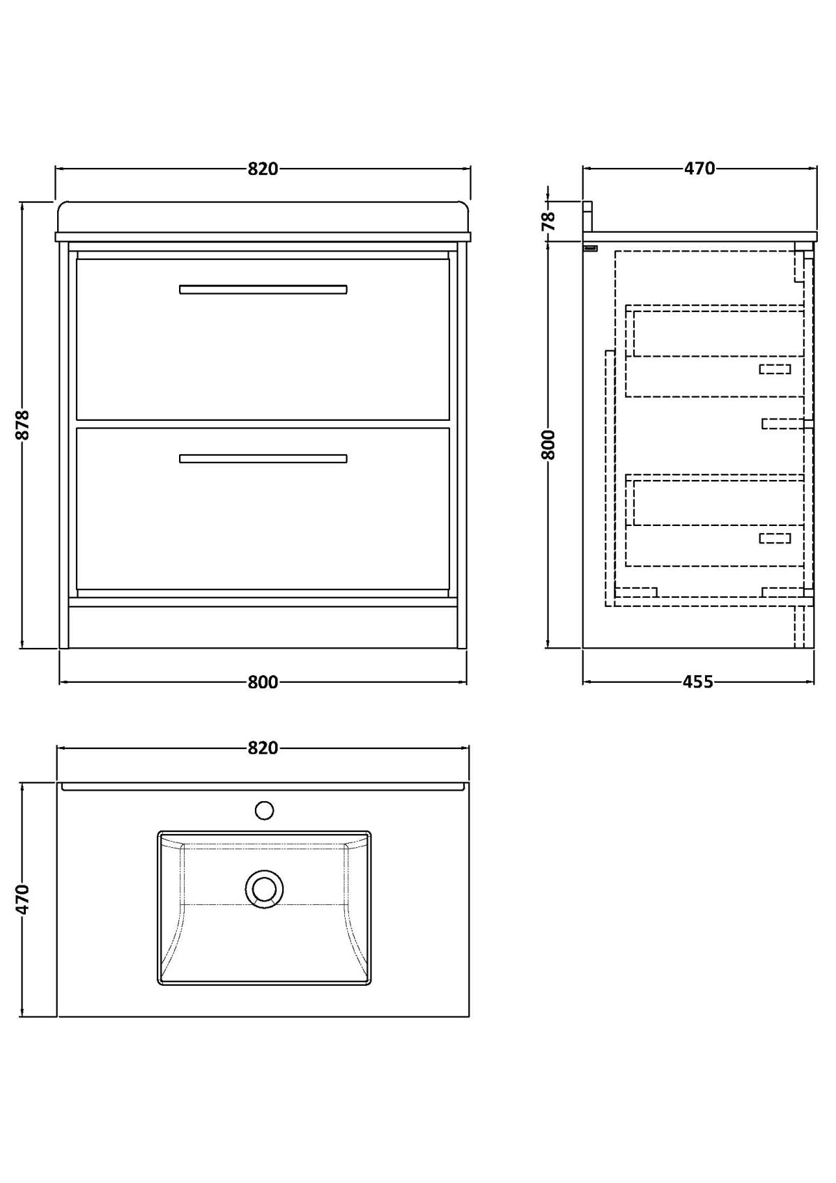 800mm Floor Standing 2-Drawer Vanity with Marble Worktop Basin - Image 2