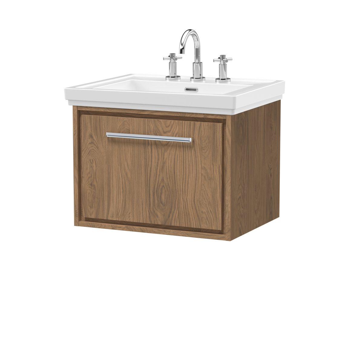 600mm Wall Hung Single Drawer Vanity with Basin - 3 Tap Hole - Image 1