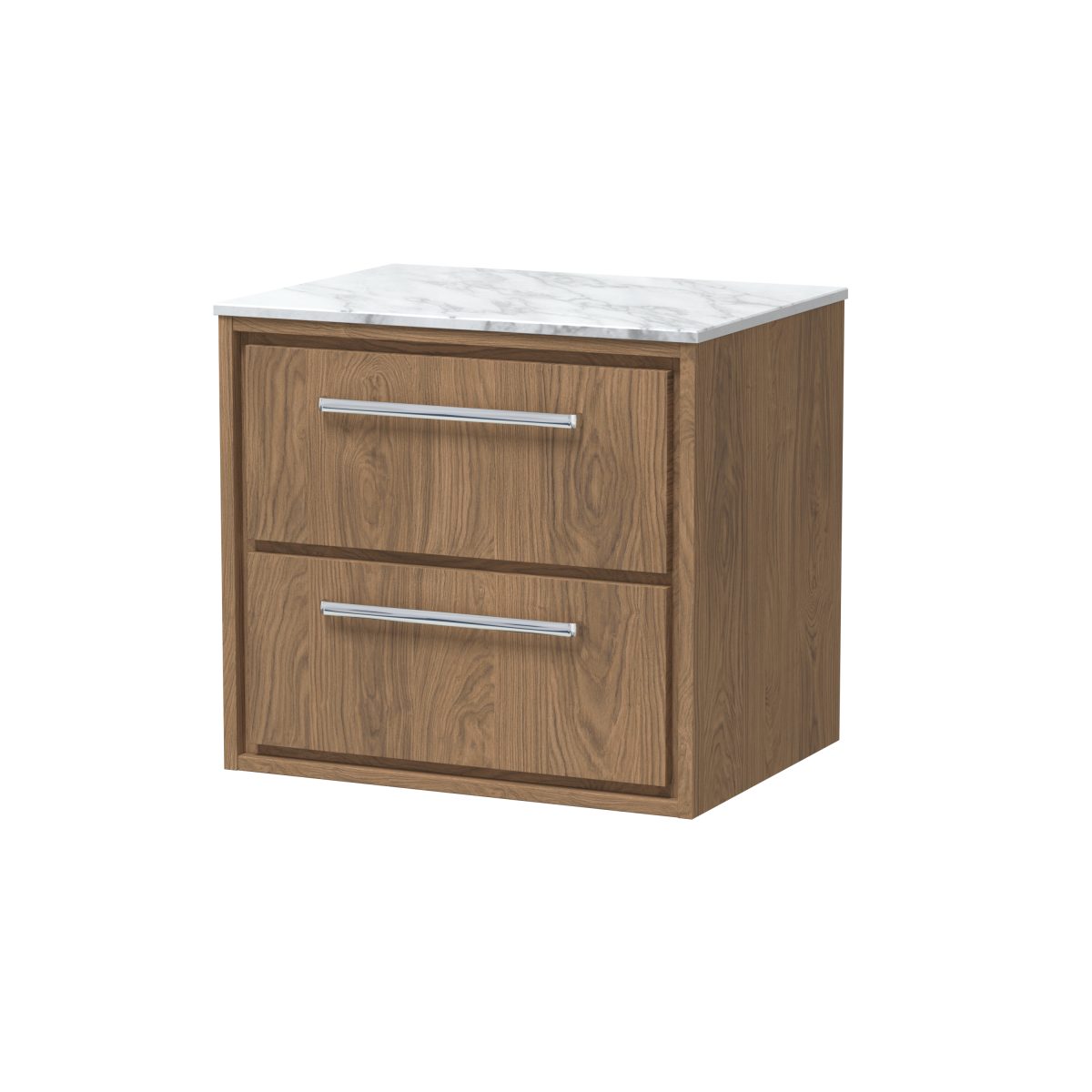 600mm Wall Hung 2-Drawer Vanity with Marble Worktop - Image 1