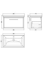800mm Wall Hung Single Drawer Vanity with Basin - 1 Tap Hole - Image 2