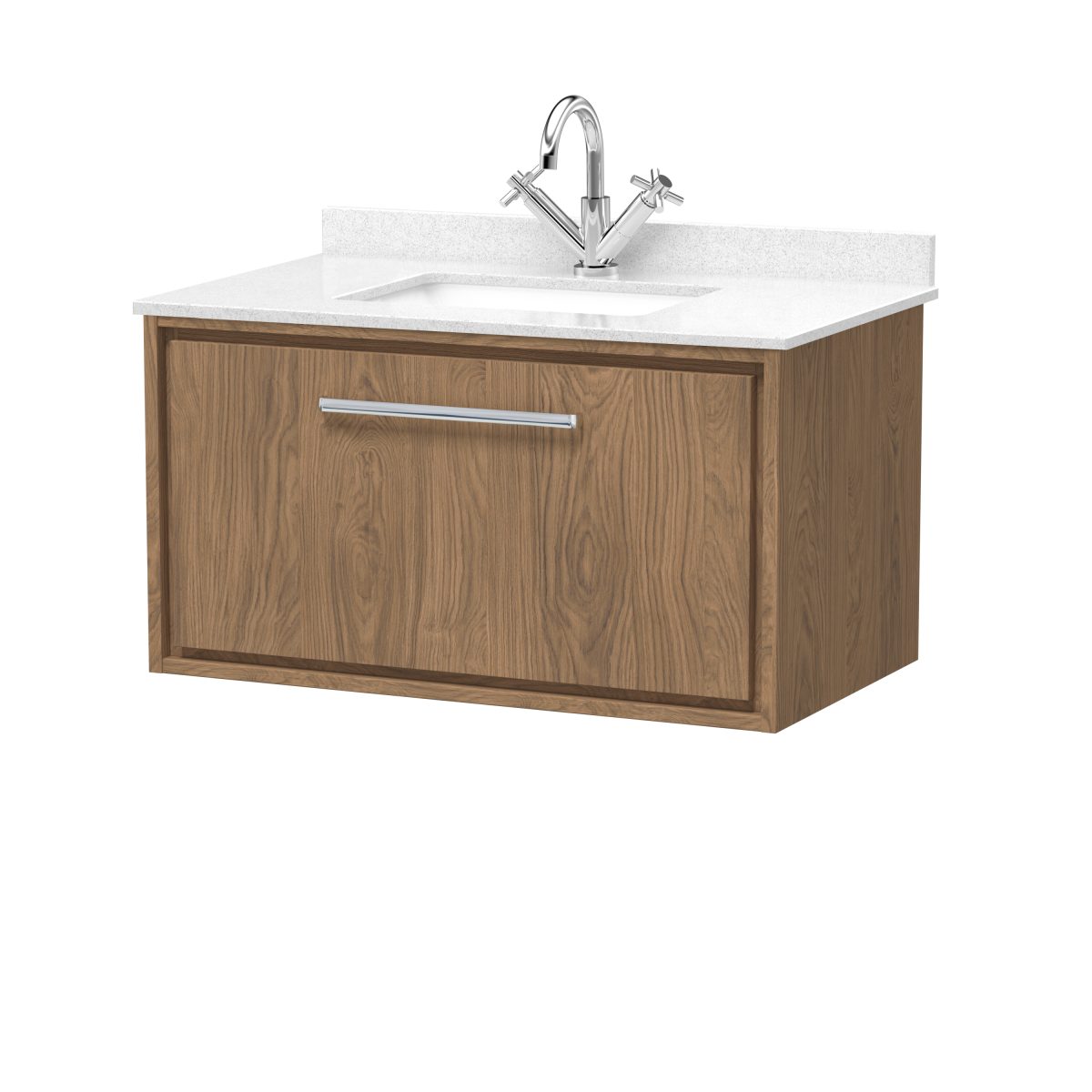 800mm Wall Hung Single Drawer Vanity with Marble Worktop Basin - Image 1