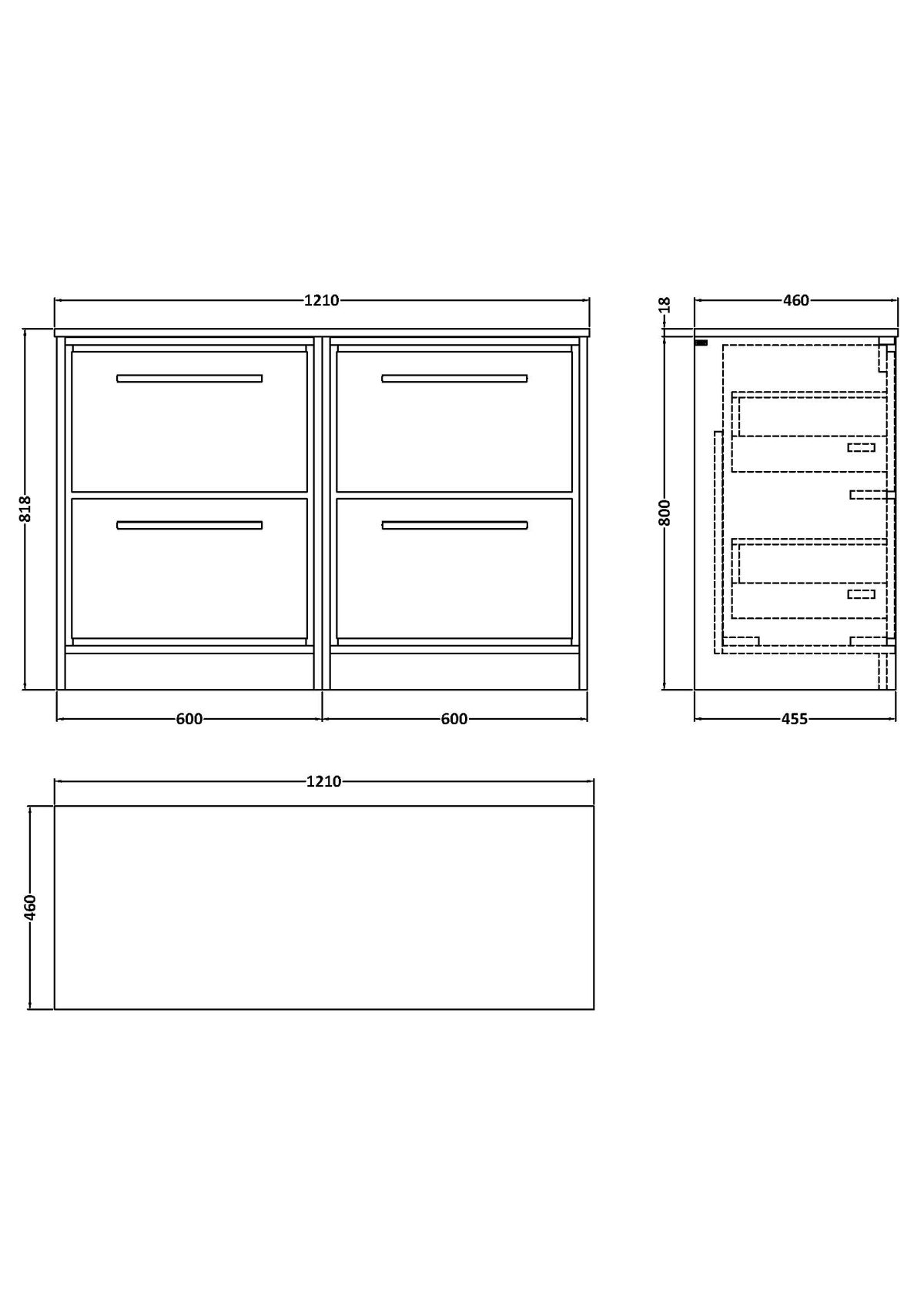 1200mm Floor Standing 4-Drawer Vanity with Marble Worktop - Image 2