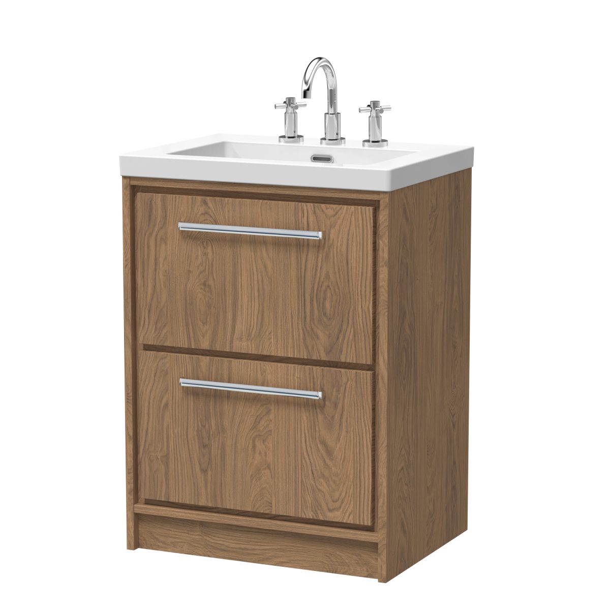 600mm Floor Standing 2-Drawer Vanity with Basin - 3 Tap Hole - Image 1