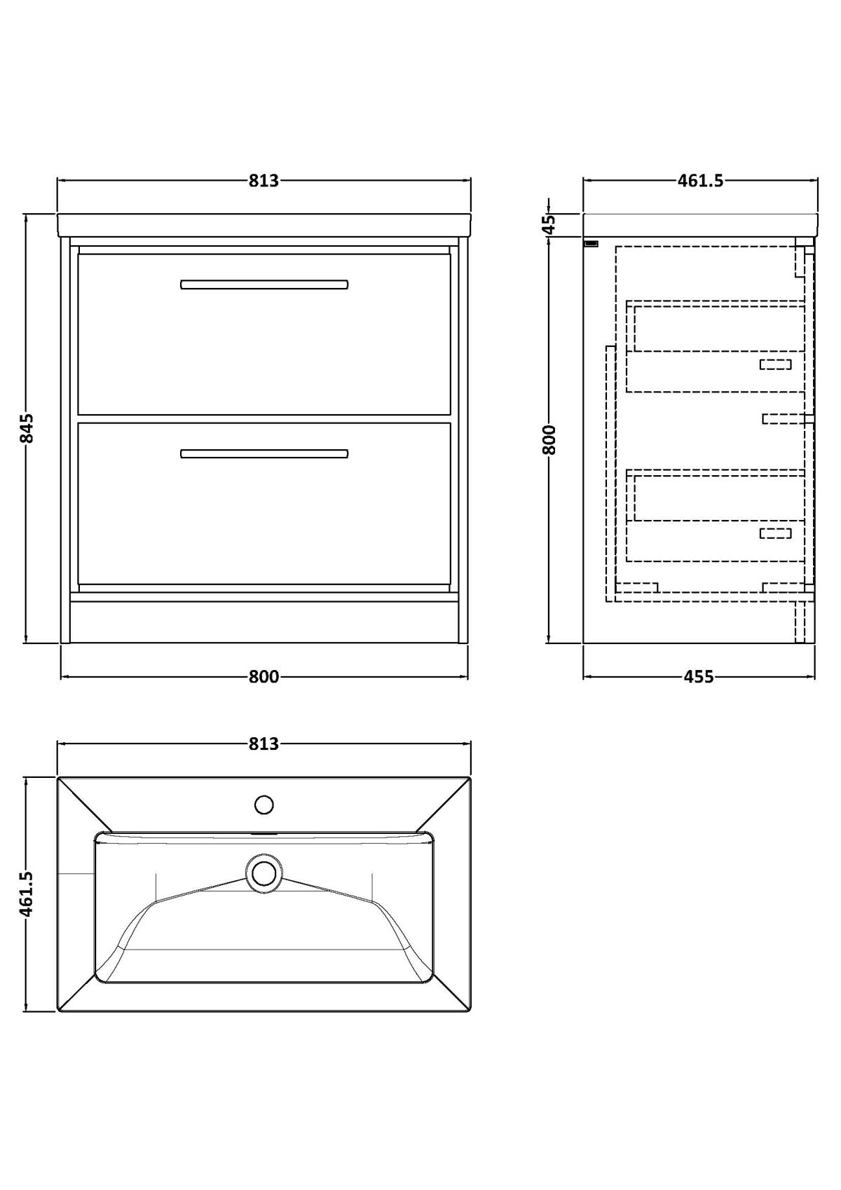 800mm Floor Standing 2-Drawer Vanity with Basin - 1 Tap Hole - Image 2