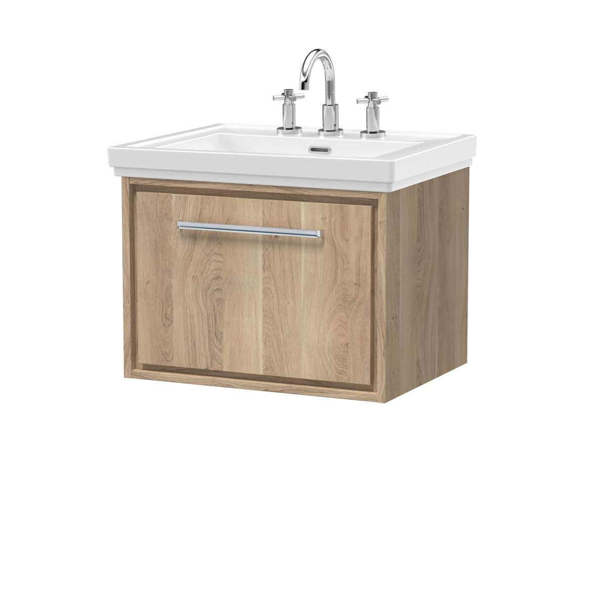 600mm Wall Hung Single Drawer Vanity with Basin - 3 Tap Hole - Image 1