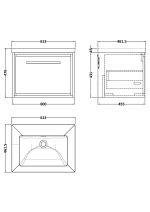600mm Wall Hung Single Drawer Vanity with Basin - 0 Tap Hole - Image 2
