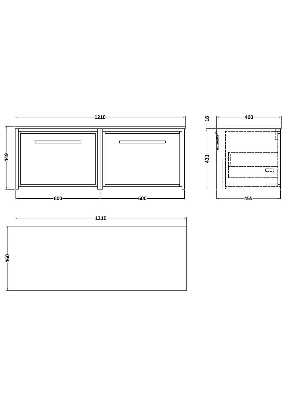 1200mm Wall Hung Single Drawer Vanity with Marble Worktop - Image 2