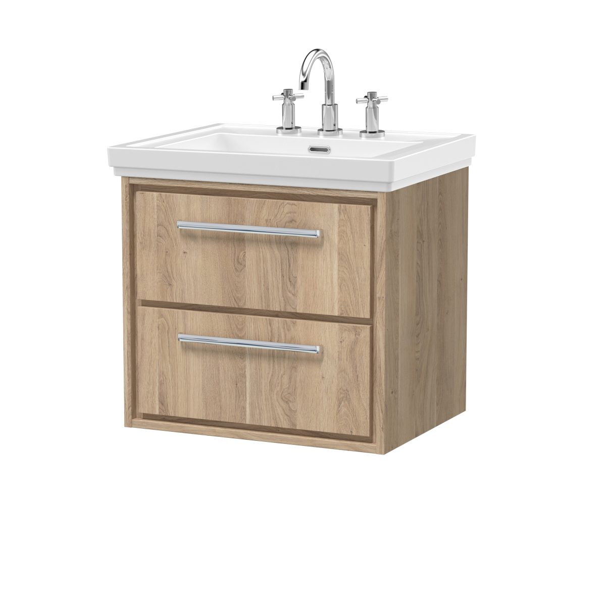 600mm Wall Hung 2-Drawer Vanity with Basin - 3 Tap Hole - Image 1