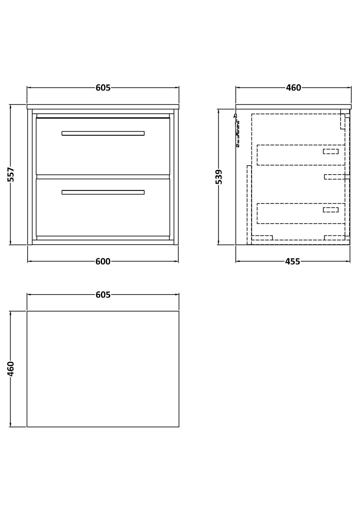 600mm Wall Hung 2-Drawer Vanity with Worktop - Image 2