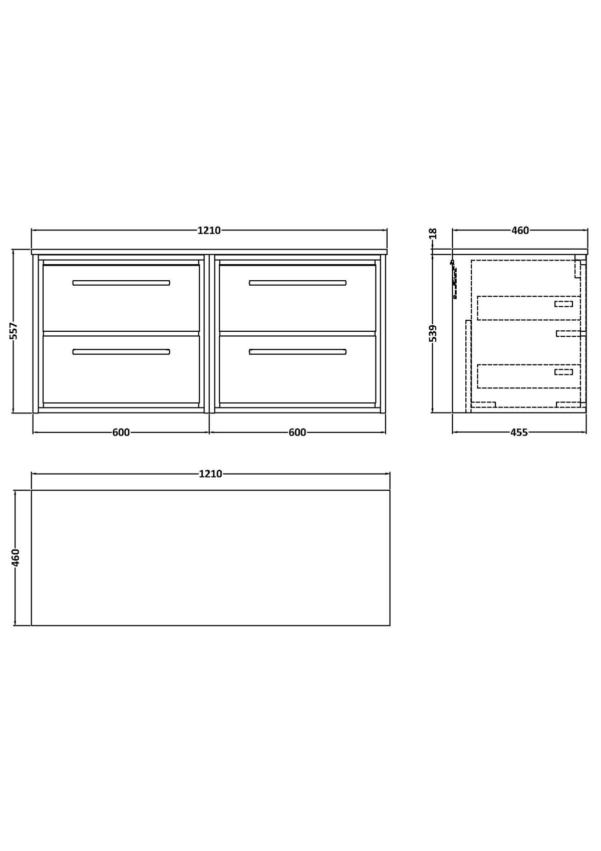 1200mm Wall Hung 4-Drawer Vanity with Marble Worktop - Image 2
