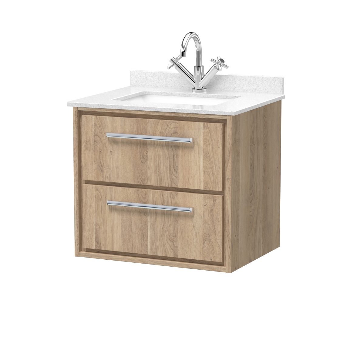 600mm Wall Hung 2-Drawer Vanity with Marble Worktop Basin - Image 1