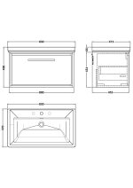 800mm Wall Hung Single Drawer Vanity with Basin - 3 Tap Hole - Image 2