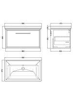 800mm Wall Hung Single Drawer Vanity with Basin - 0 Tap Hole - Image 2