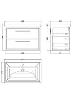 800mm Wall Hung 2-Drawer Vanity with Basin - 1 Tap Hole - Image 2