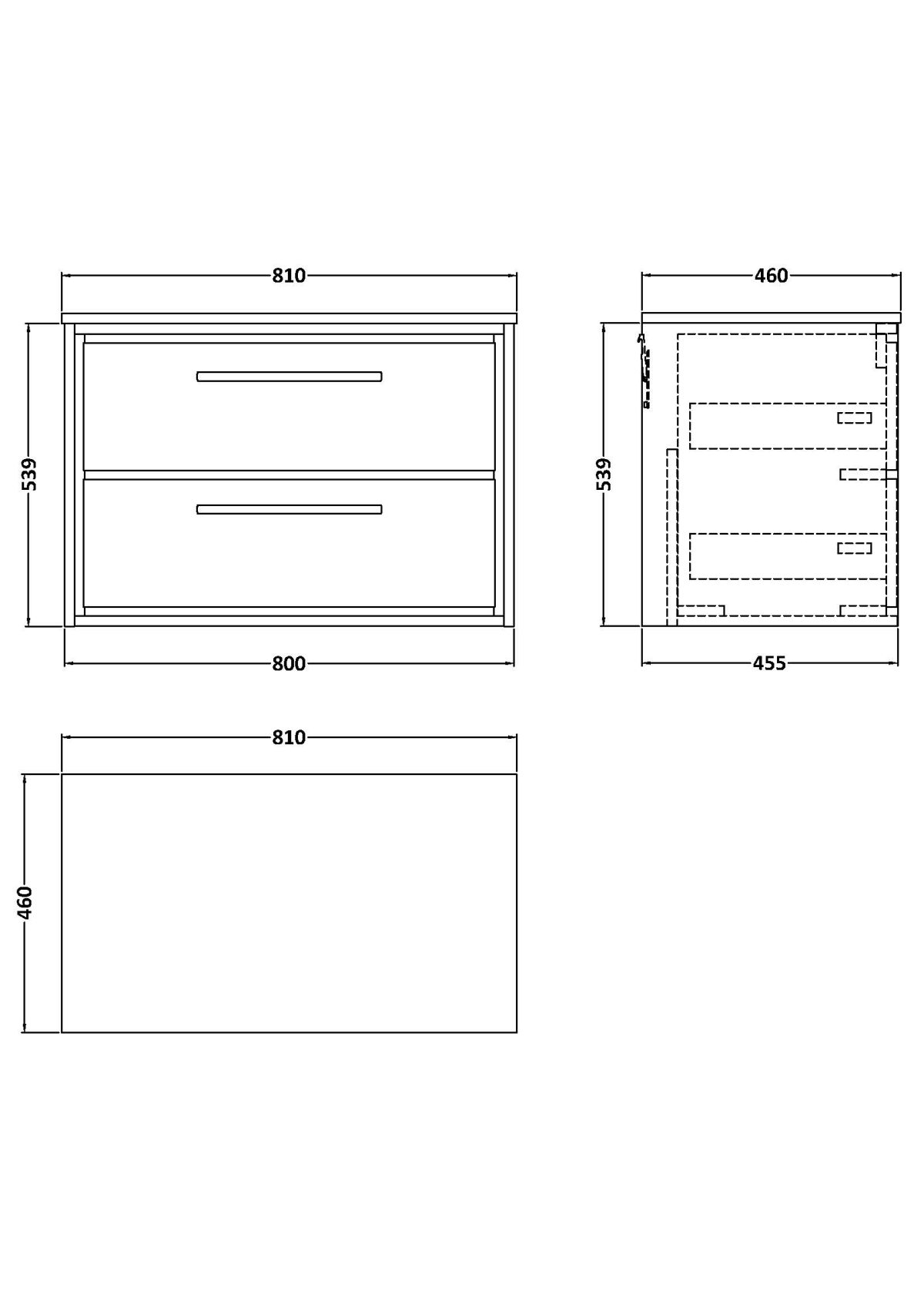 800mm Wall Hung 2-Drawer Vanity with Marble Worktop - Image 2