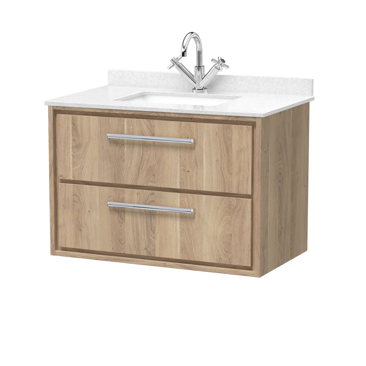 800mm Wall Hung 2-Drawer Vanity with Marble Worktop Basin - Image 1