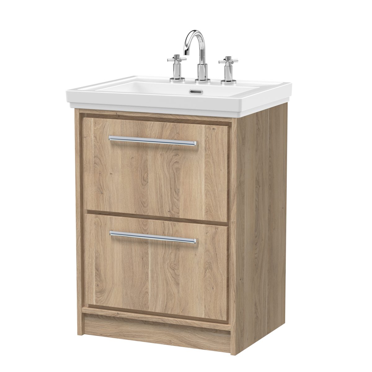 600mm Floor Standing 2-Drawer Vanity with Basin - 3 Tap Hole - Image 1